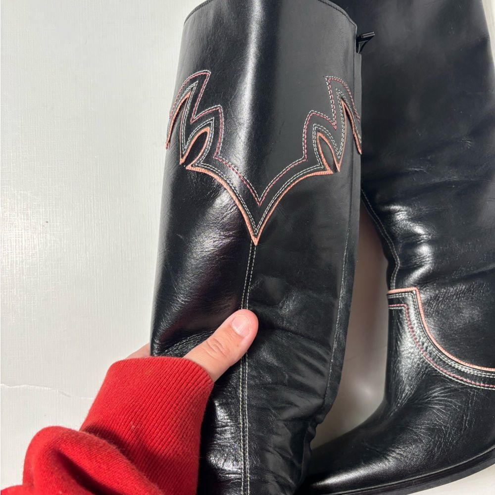 Alfredo Bannister Cowgirl Boots Western Black pink size 8.5 knee high leather - Picture 3 of 6